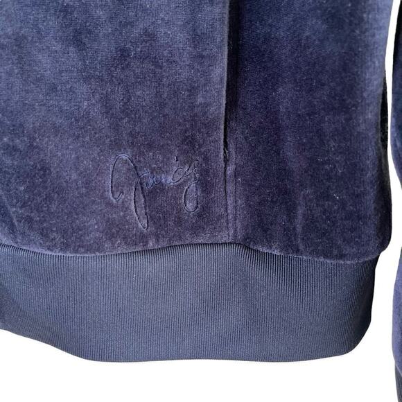 Juicy Couture Y2K Velvet Hoodie Track Jacket Bling Zipper Pull Tab Navy Blue, XL - Picture 7 of 11